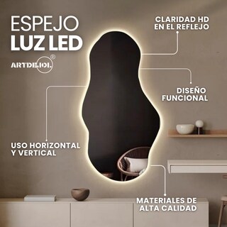 Foto 2 | Foto 2 | Espejo con Luz Led Cálida Decorativo Forma Irregular Amorfo Minimalista Tamaño 60x 100 cm