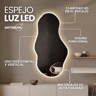 Foto 2 | Foto 2 | Espejo Con Luz Led Cálida Decorativo Forma Irregular Amorfo Minimalista Tamaño 60 X 90 Cm