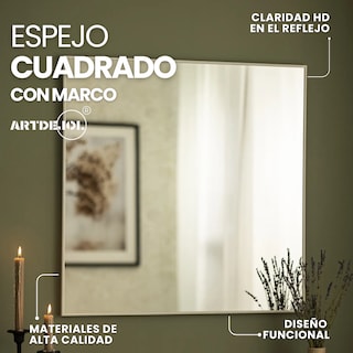 Foto 2 | Foto 2 | Espejo De Pared Cuadrado Con Marco En Aluminio Negro 70 X 70 Cm