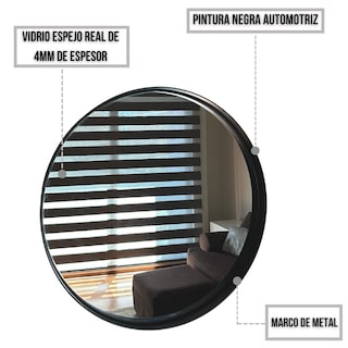 Foto 5 | Foto 5 | Espejo 60 cm Negro Marco de Metal de Pared