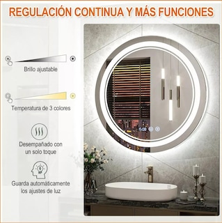 Foto 5 | Foto 5 | Espejo Inteligente Decorativo Moderno Con Luz Led 60 Cm X 60 Cm