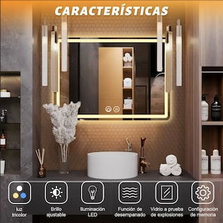 Foto 3 | Foto 3 | Espejo Led De Baño Antivaho Touch Tricolor De 50 X 70 Cm Con Baño Espejo De Maquillaje