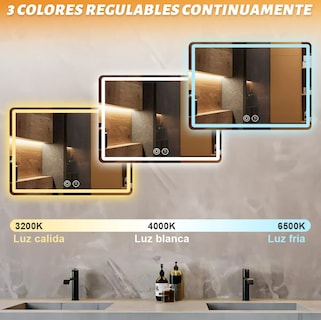 Foto 4 | Foto 4 | Espejo Led De Baño Antivaho Touch Tricolor De 50 X 70 Cm Con Baño Espejo De Maquillaje