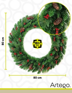 Foto 4 | Foto 4 | Corona De Navidad 80 Cm Con Luces Led Con Cerezas Y Piñas Artego