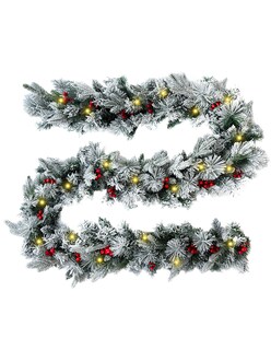 Foto 1 | Foto 1 | Guirnalda De Navidad Scarlet Decorativa Navideña 270cm Con Luces Led Nevada Con Berries Rojos Natural Decoración Realista