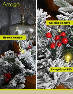 Foto 3 | Foto 3 | Guirnalda De Navidad Scarlet Decorativa Navideña 270cm Con Luces Led Nevada Con Berries Rojos Natural Decoración Realista