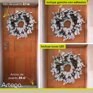 Foto 2 | Foto 2 | Corona De Navidad 50cm Iluminada Nevada Con Berries Y Ramas Premium Cerise Con 3 Tipos De Rama Pe, Pine Y Pvc Guirnalda Luces