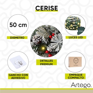 Foto 3 | Foto 3 | Corona De Navidad 50cm Iluminada Nevada Con Berries Y Ramas Premium Cerise Con 3 Tipos De Rama Pe, Pine Y Pvc Guirnalda Luces