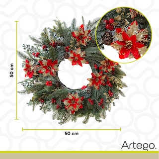 Foto 4 | Foto 4 | Corona De Navidad 50cm Iluminada Flor Nochebuena Roja / Dorada Con Piñas Y Ramas Premium Grey Guirnalda Luces Led Cálida