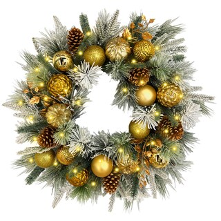 Foto 1 | Foto 1 | Corona De Navidad 60cm Sparkle Premium Iluminada Guirnalda Navideña Luces Led Nevada Piñas Berries Y Esferas Doradas