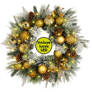 Foto 2 | Foto 2 | Corona De Navidad 60cm Sparkle Premium Iluminada Guirnalda Navideña Luces Led Nevada Piñas Berries Y Esferas Doradas