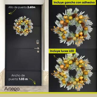 Foto 3 | Foto 3 | Corona De Navidad 60cm Sparkle Premium Iluminada Guirnalda Navideña Luces Led Nevada Piñas Berries Y Esferas Doradas