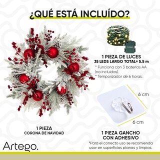 Foto 7 | Foto 7 | Corona De Navidad 60cm Sparkle Premium Iluminada Guirnalda Navideña Luces Led Nevada Piñas Berries Y Esferas Doradas