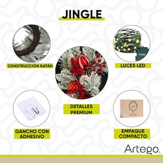 Foto 5 | Foto 5 | Corona De Navidad 60cm Jingle Premium Iluminada Guirnalda Navideña Luces Led Nevada Piñas Berries Y Esferas Rojas