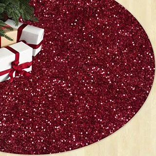 Foto 1 | Foto 1 | Falda Para Árbol De Navidad Fuhsy Con Lentejuelas Y Terciopelo Burdeos, 90 Cm - Venta Internacional.