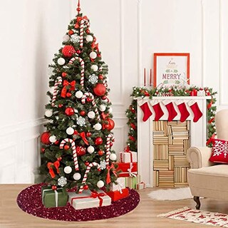 Foto 2 | Foto 2 | Falda Para Árbol De Navidad Fuhsy Con Lentejuelas Y Terciopelo Burdeos, 90 Cm - Venta Internacional.