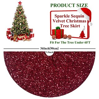 Foto 3 | Foto 3 | Falda Para Árbol De Navidad Fuhsy Con Lentejuelas Y Terciopelo Burdeos, 90 Cm - Venta Internacional.