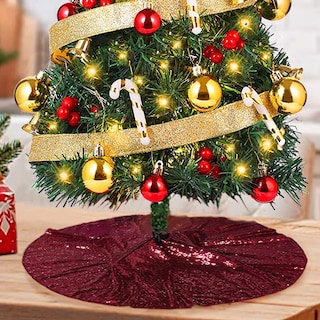 Foto 1 | Foto 1 | Falda Para Árbol De Navidad Con Lentejuelas Shinybeauty, 21 Cm, Color Burdeos - Venta Internacional.