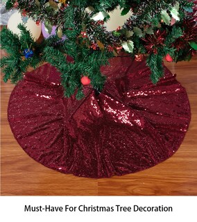 Foto 4 | Foto 4 | Falda Para Árbol De Navidad Con Lentejuelas Shinybeauty, 21 Cm, Color Burdeos - Venta Internacional.