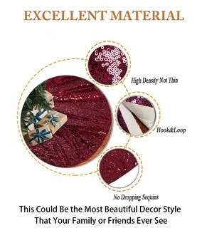 Foto 5 | Foto 5 | Falda Para Árbol De Navidad Con Lentejuelas Shinybeauty, 21 Cm, Color Burdeos - Venta Internacional.