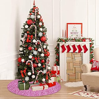 Foto 7 | Foto 7 | Falda Para Árbol De Navidad Fuhsy, Terciopelo Con Lentejuelas Rosas, 90 Cm De Diámetro - Venta Internacional.