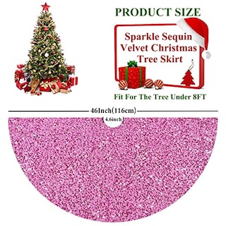 Foto 2 | Foto 2 | Falda Para Árbol De Navidad Fuhsy Con Lentejuelas De Terciopelo Rosa, 46 Cm - Venta Internacional.