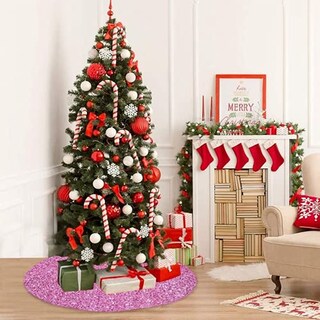 Foto 3 | Foto 3 | Falda Para Árbol De Navidad Fuhsy Con Lentejuelas De Terciopelo Rosa, 46 Cm - Venta Internacional.