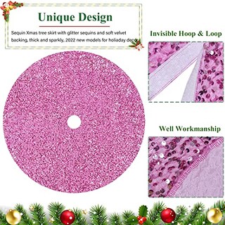 Foto 4 | Foto 4 | Falda Para Árbol De Navidad Fuhsy Con Lentejuelas De Terciopelo Rosa, 46 Cm - Venta Internacional.