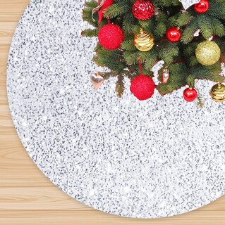 Foto 1 | Foto 1 | Falda Para Árbol De Navidad Fanproms, Lentejuelas Blancas Con Purpurina, 46 Pulgadas - Venta Internacional.