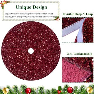 Foto 4 | Foto 4 | Falda Para Árbol De Navidad Fuhsy, Terciopelo Metalizado, Color Burdeos, 117 Cm - Venta Internacional.