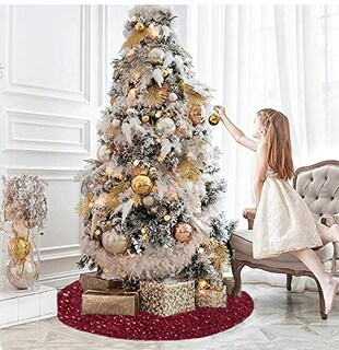 Foto 5 | Foto 5 | Falda Para Árbol De Navidad Fuhsy, Terciopelo Metalizado, Color Burdeos, 117 Cm - Venta Internacional.
