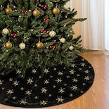 Falda De Árbol De Navidad Amidaky De Piel Sintética Negra Con Copo De Nieve Dorado - Venta Internacional.