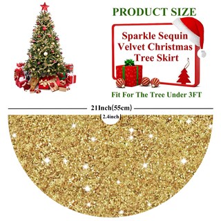 Foto 3 | Foto 3 | Falda Para Árbol De Navidad Fuhsy, Terciopelo Con Lentejuelas Doradas, 21 Cm - Venta Internacional.