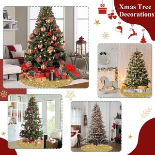 Foto 6 | Foto 6 | Falda Para Árbol De Navidad Fuhsy, Terciopelo Con Lentejuelas Doradas, 90 Cm - Venta Internacional.
