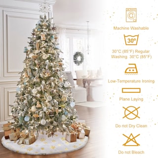 Foto 5 | Foto 5 | Falda Para Árbol De Navidad Aerwo, Piel Sintética, Diseño De Copo De Nieve Dorado, 90 Cm - Venta Internacional.