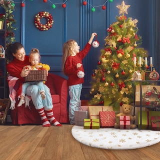 Foto 6 | Foto 6 | Falda Para Árbol De Navidad Aerwo, Piel Sintética, Diseño De Copo De Nieve Dorado, 90 Cm - Venta Internacional.