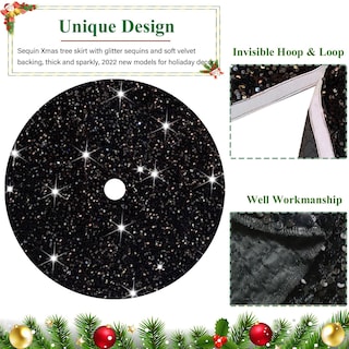 Foto 2 | Foto 2 | Falda Para Árbol De Navidad Fuhsy, Lentejuelas Negras, 36 Cm, Terciopelo - Venta Internacional.