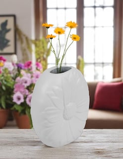 Foto 6 | Foto 6 | Jarrón Blanco De Cerámica Con Flor Y Acabado Granulado