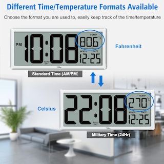 Foto 6 | Foto 6 | Reloj De Pared Digital Walllarge Retroiluminado Con Temperatura De 14.5 Pulgadas - Venta Internacional.
