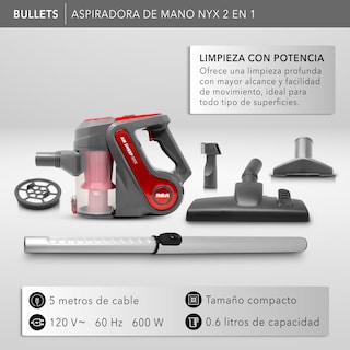 Foto 3 | Foto 3 | Rca Aspiradora De Mano Nyx Rc-a1 – 2 En 1 Para Hogar Y Auto Con Succión Potente, Cable De 5 M, Tanque Removible De 0.6 L