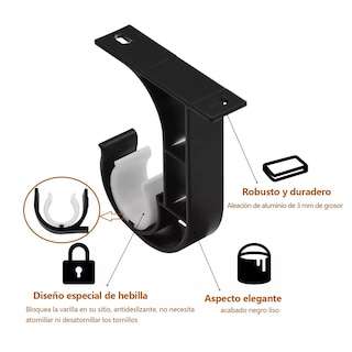 Foto 2 | Foto 2 | Soporte Set Tubos Cortinero Ajustable Gancho 6pcs Eo Safe Imports Esi-14993 Negro