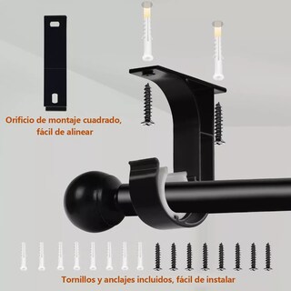 Foto 4 | Foto 4 | Soporte Set Tubos Cortinero Ajustable Gancho 6pcs Eo Safe Imports Esi-14993 Negro