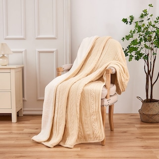 Foto 6 | Foto 6 | Manta Longhui de Cama Acrílica Tejida con Cable Sherpa Crea Beige - Venta Internacional