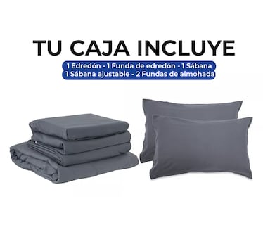 Foto 5 | Foto 5 | Edredon con Juego de Sabanas Fundas Almohada Cama Queen Size Gris