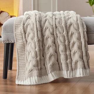 Foto 1 | Foto 1 | Manta De Cama De Chenilla Tejida Con Cable, 125 X 150 Cm, Color Beige - Venta Internacional.