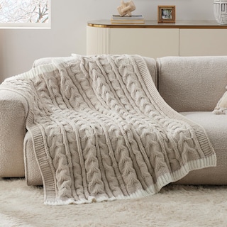 Foto 2 | Foto 2 | Manta De Cama De Chenilla Tejida Con Cable, 125 X 150 Cm, Color Beige - Venta Internacional.