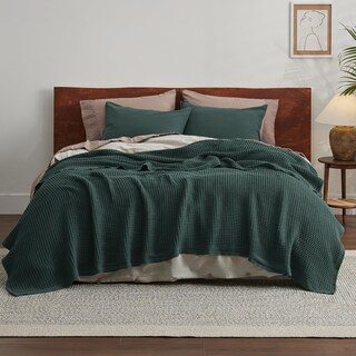 Foto 3 | Foto 3 | Manta Bedsure, 100% Algodón, Tejido Gofrado, Tamaño Queen, Color Verde Oscuro - Venta Internacional.