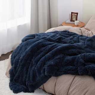 Foto 4 | Foto 4 | Forro Polar De Piel Sintética Blanket Bedsure Fluffy, Azul Marino, Tamaño Queen - Venta Internacional.