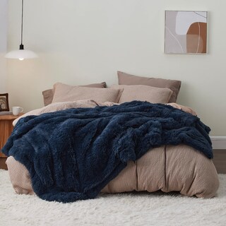 Foto 6 | Foto 6 | Forro Polar De Piel Sintética Blanket Bedsure Fluffy, Azul Marino, Tamaño Queen - Venta Internacional.