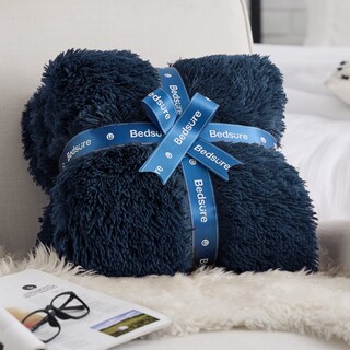 Foto 7 | Foto 7 | Forro Polar De Piel Sintética Blanket Bedsure Fluffy, Azul Marino, Tamaño Queen - Venta Internacional.